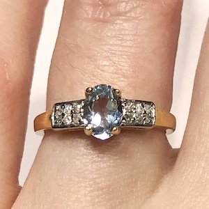 0.75 ctw Natural Blue Aquamarine & Diamond Engagement Ring/ Solid 14k 18k Gold/ Oval Cut Aquamarine/ Solitaire Promise Ring/March Birthstone