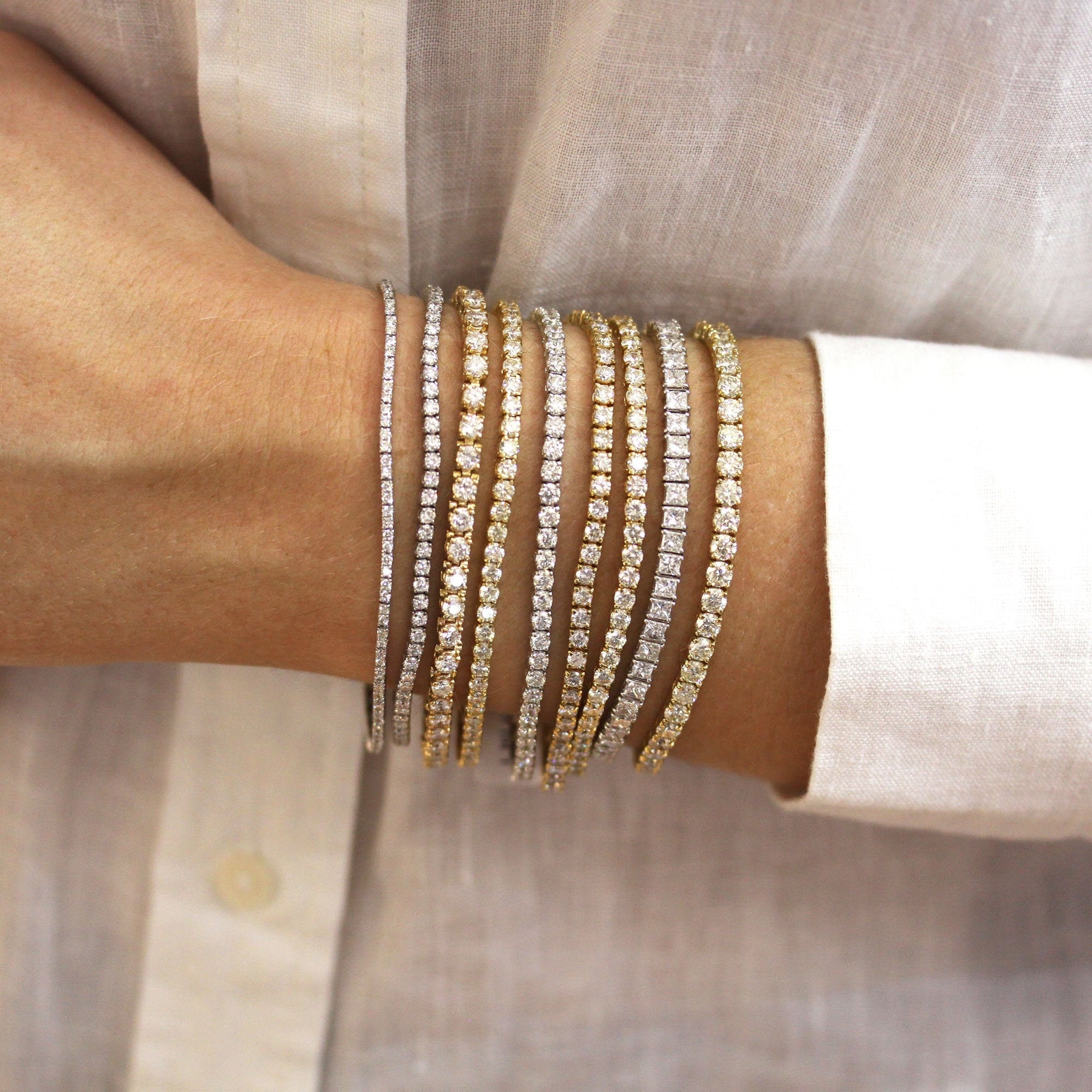 Bracelet Tennis En Or Blanc 18K Avec Diamants Naturels – 8,97 Carats – Forme Poire élégante