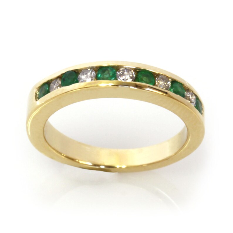 0.35 ctw Natural Green Emerald & Diamond Ring / Channel Set Wedding Band 3 MM / Solid 14k 18k Gold / Bridal Anniversary Ring/ May Birthstone image 3