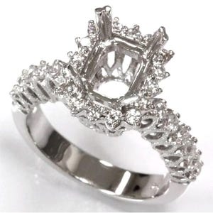 0.6 ctw Natural Diamond Semi Mount Halo Engagement Ring / Solid 14k 18k Gold / Women&#39;s Proposal Ring / Ring Setting for Emerald Cut Stone