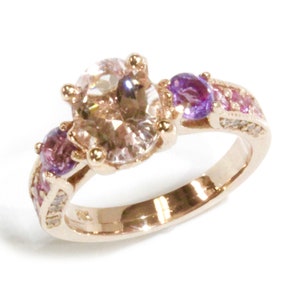 2.6 ctw Natural Morganite, Amethyst, Sapphire & Diamond Promise Ring / 3 Stone Engagement Ring / Solid 14k 18k Gold / Pastel Multistone Ring image 1
