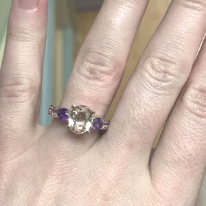 2.6 ctw Natural Morganite, Amethyst, Sapphire & Diamond Promise Ring / 3 Stone Engagement Ring / Solid 14k 18k Gold / Pastel Multistone Ring image 3