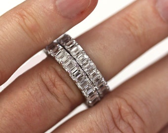 4.25 ctw Natural Emerald Cut Diamond Full Eternity Ring / 3.7 MM Wedding Band Ring / Solid 14k 18k Gold / Stackable Anniversary Bridal Band