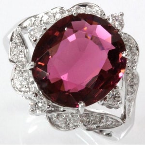 4.8 ctw Natural Pink Tourmaline & Diamond Ring / Big Cocktail Ring / Solid 14k 18k Gold / Split Shank Statement Ring / October Birthstone image 1