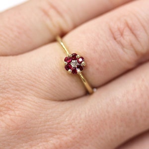 0.35 ctw Natural Red Ruby & Diamond Cluster Engagement Ring / Solid 14k 18k Gold / Tiny Tapered Flower 7 Stone Promise Ring/ July Birthstone