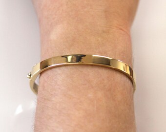 Flat Plain Gold Bracelet / Wide 6 MM Thick Sturdy Bangle / Solid 14k Yellow Gold Oval Bangle / 6 to 8 Inches Bangle / Heavy 25 Grams Bangle