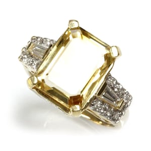 5.25 ct tw Natural Yellow Emerald Cut Citrine & Diamond Solid Gold Cocktail Ring | Big Stone | 14k 18k White Yellow Rose Gold Available