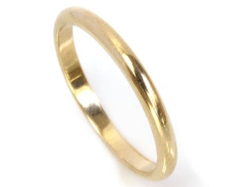 2 MM Comfort Fit Gold Ring / Solid 14k Yellow Gold Classic Plain Wedding Band / Highly Polished / 950 Platinum / Thin Stackable Women's Ring