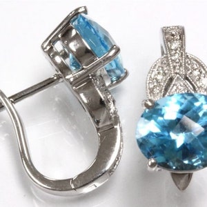 2,1 ct tw Natürliche Blautopas & Diamant Gold Ohrringe | Damen Milgrain Ohrringe | Massive 14k Goldohrringe | Riegel | Ost-West-Einstellung
