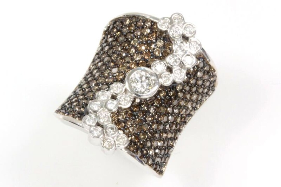 2.75 Ctw Natural Brown & White Diamond Cocktail Ring / Solid 14k 18k