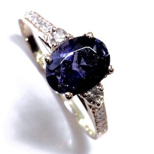 1,15 ctw natuurlijke blauwviolette ioliet en diamanten ring/3 stenen verlovingsring/massief 14k 18k goud/ovaal geslepen ioliet cadeau 8 mm/beloftering