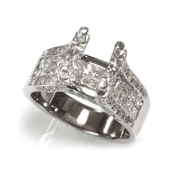 ctw Natural Diamond Semi Mount Engagement Ring/ Solid 14k 18k Gold/  Row Invisible Set Ring/ Ring Setting for Round, Princess Cut Stone