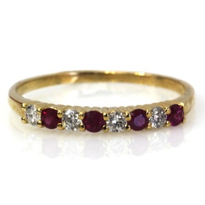 0.35 ctw Natural Red Ruby & Diamond Ring / Alternating Wedding Band 2.5 MM / Solid 14k 18k Gold / 8 Stone Anniversary Ring / July Birthstone
