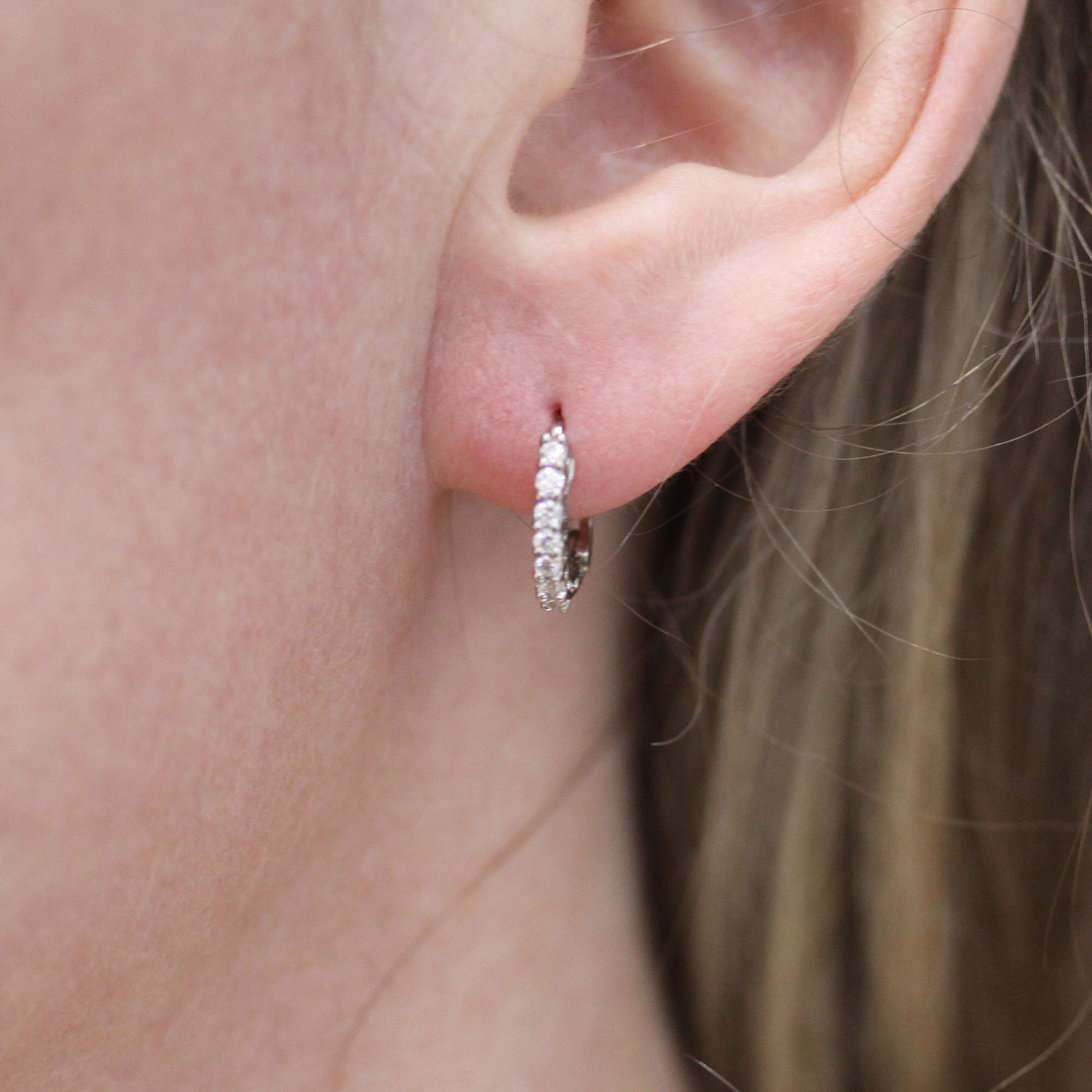 0.3 Ctw Natural Diamond Semi Hoop Earrings / Solid 14k 18k Gold