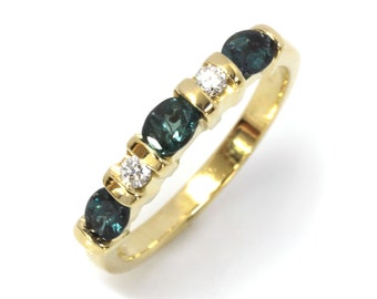 0.7 ctw Natural Color Change Alexandrite & Diamond 5 Stone Band / Solid 14k 18k Gold / Oval Cut Alexandrite Ring 3.5 MM / June Birthstone