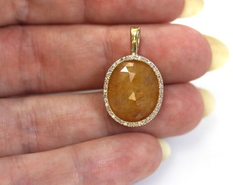 One-of-a-Kind 3.7 ctw Natural Orange Sapphire & Diamond Oval Halo Pendant / No Heat Sapphire / Solid 14k Yellow Gold / September Birthstone