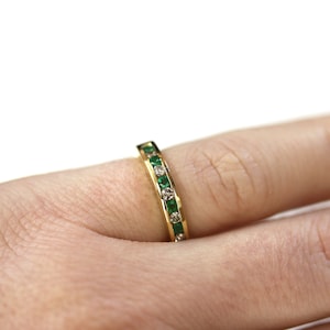 0.35 ctw Natural Green Emerald & Diamond Ring / Channel Set Wedding Band 3 MM / Solid 14k 18k Gold / Bridal Anniversary Ring/ May Birthstone image 7