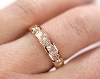 0.55 ctw Natural Diamond Ring / Channel Set Wedding Band / Princess Cut Diamond / Solid 14k 18k Gold / 11 Stone Band 4 MM / Anniversary Ring