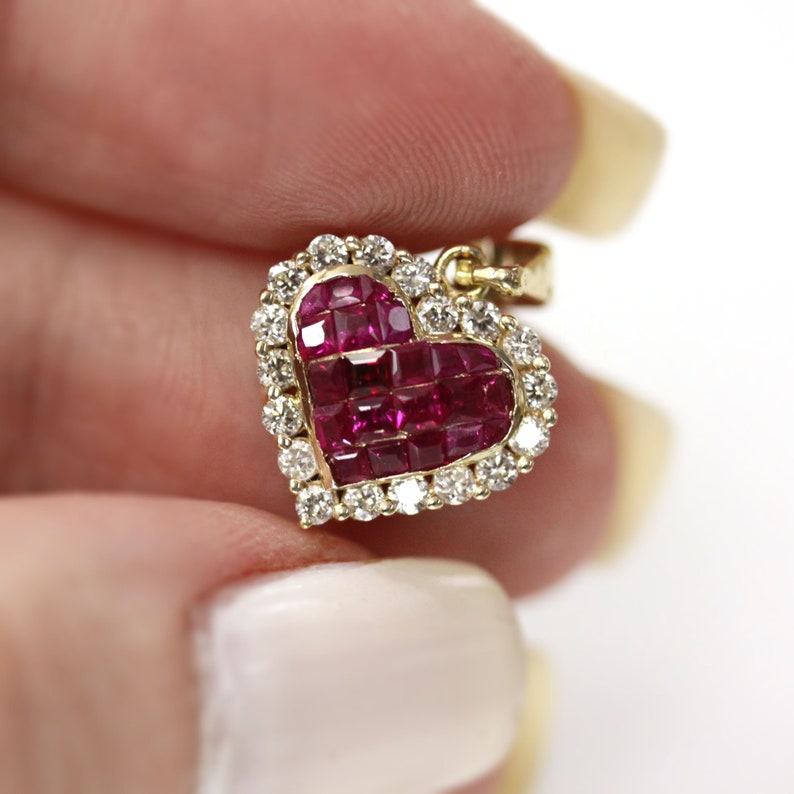 1.55 Ctw Natural Red Ruby & Diamond Heart Pendant / Solid 14k 18k Gold ...