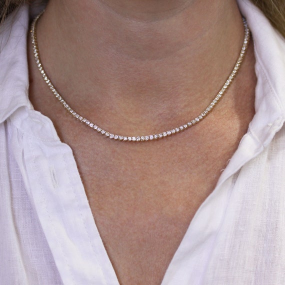 8 Ctw Natural Diamond 3 Prong Tennis Necklace / Solid 14k 18k Gold