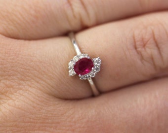 0.5 ctw Natural Red Ruby & Diamond Cluster Engagement Ring / Solid 14k 18k Gold/ Dainty Halo Promise Ring/ Anniversary Gift/ July Birthstone