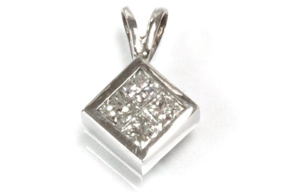 0.35 ctw Natural Princess Cut Diamond Square Pendant Small 4 Stone Drop Pendant Solid 14k 18k Gold Anniversary Gift April Birthstone