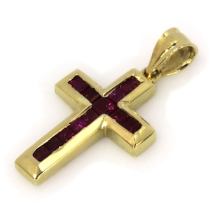 1 ctw Natural Red Ruby Cross Pendant / Channel Set Pendant 27 MM / Solid 14k 18k Gold / Religious Catholic Pendant / Gift for Goddaughter