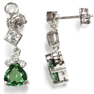 2.55 ctw Natural Green Tsavorite & Diamond Bezel Set Long Dangle Teardrop Earrings 28 MM / Solid 14k 18k Gold / January Birthstone