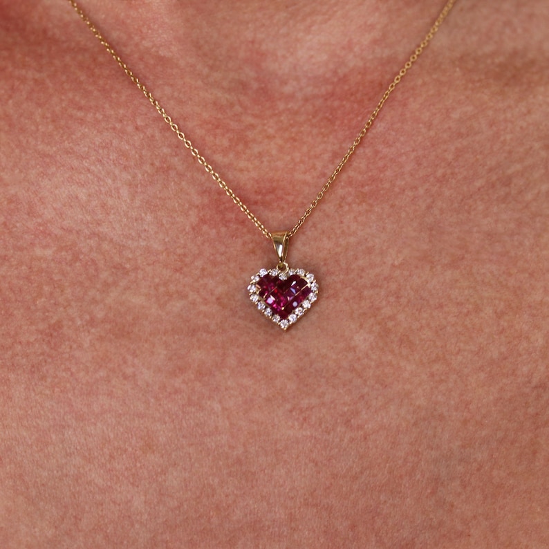 1.55 Ctw Natural Red Ruby & Diamond Heart Pendant / Solid 14k 18k Gold ...