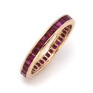 2.5 ctw Natural Red Ruby Ring / Full Eternity Band / Solid 14k 18k Gold / Channel Set Band 3.5 mm / Princess Cut Rubies / July Birthstone