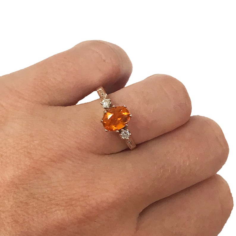 1.1 ctw Natural Orange Fire Opal & Diamond Solid 14k Yellow Gold Solitaire Ring 