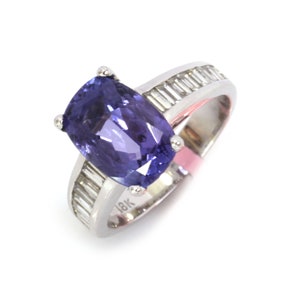 4.35 ctw Natural Blue Violet Tanzanite & Diamond Ring / Channel Set Solitaire Engagement Ring / Solid 14k 18k Gold / December Birthstone