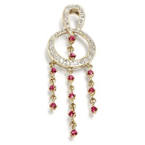 Chandelier Pendant / 0.5 ctw Natural Red Ruby & Diamond Dangling Pendant / Long Dangle Pendant 45 MM / Solid 14k 18k Gold / July Birthstone