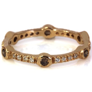 0.35 ctw Natural Diamond Full Eternity Ring / Bezel Set Round Cut Brown Diamonds / Wedding Band / Solid 14k 18k Gold / Stackable Ring 3 MM