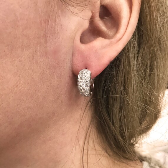 1.5 Ctw Natural Diamond Hoop Earrings Wide 7 MM Pave Set Hoops