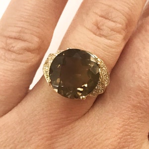 5.3 ct tw Natural Brown Smoky Quartz & Diamond Solid Gold Cocktail Ring | 14k 18k White Yellow Rose Gold Available