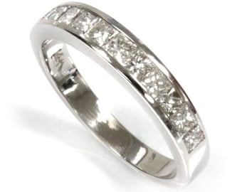 0.55 ctw Natural Diamond Ring / Channel Set Wedding Band / Princess Cut Diamond / Solid 14k 18k Gold / 11 Stone Band 4 MM / Anniversary Ring