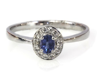 0.35 ctw Natural Blue Sapphire & Diamond Cluster Ring / Halo Engagement Ring/ Solid 14k 18k Gold / Dainty Promise Ring/ September Birthstone