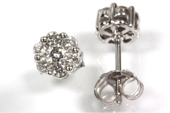 0 5 Ctw Natural Diamond Cluster Stud Earrings Solid 14k 18k Etsy
