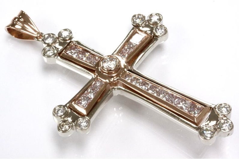 2 45 Ct Tw Natural Light Pink Diamond Solid Gold Cross Pendant 60 Mm Long Uni Religious Invisible Set 14k 18k Mens