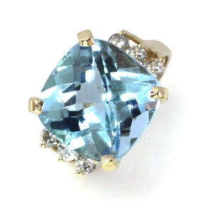 7.5 ctw Natural Blue Topaz & Diamond Cocktail Ring / Big Center Stone Statement Ring/ Solid 14k 18k Gold/ Birthday Gift/ November Birthstone