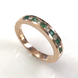 0.35 ctw Natural Green Emerald & Diamond Ring / Channel Set Wedding Band 3 MM / Solid 14k 18k Gold / Bridal Anniversary Ring/ May Birthstone image 10