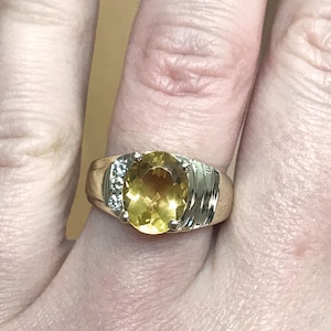 2.2 ct tw Natural Yellow Citrine & Diamond Solid Gold Cocktail Ring | Big Stone Cocktail Ring | 14k 18k White Yellow Rose Gold Available