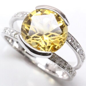 5 ct tw Natural Yellow Citrine & Diamond Solid Gold Split Shank Cocktail Ring | 14k 18k White Yellow Rose Gold Available