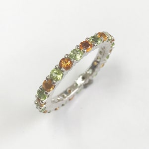 1.7 ctw Natural Peridot Citrine Full Eternity Wedding Ring / Solid 14k 18k Gold / Stackable Alternating Band / August & November Birthstones