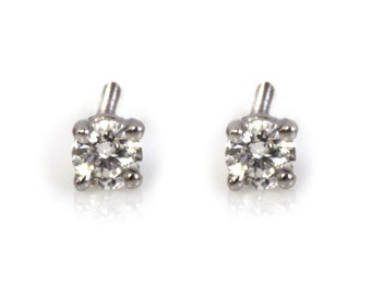 Round Diamond Studs/ 0.2 ctw Natural Diamond (G-H, SI) Earrings (Pair)/ Solid 14k 18k Gold/ Screw Back Solitaire Studs 3MM/ Anniversary Gift