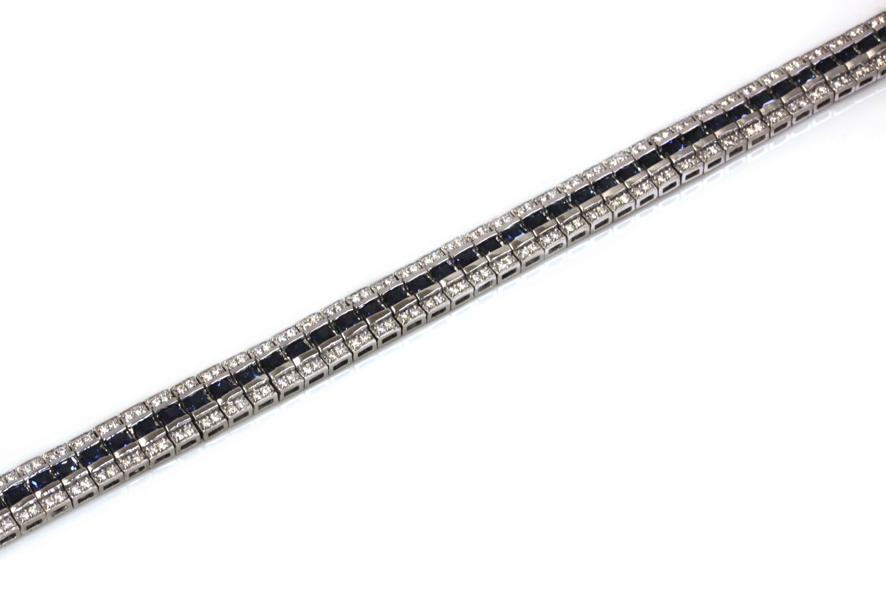 6.5 Ctw Natural Blue Sapphire & Diamond Tennis Bracelet