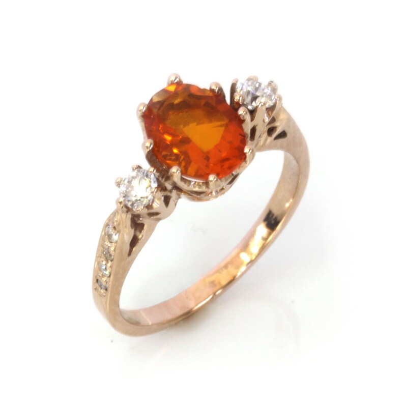 1.1 ctw Natural Orange Fire Opal & Diamond Solid 14k Yellow Gold Solitaire Ring 1.1 ctw Natural Orange Fire Opal & Diamond Solid 14k Yellow Gold Solitaire Ring