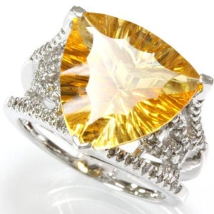 17.8 ct tw Natural Yellow Citrine & Diamond Solid Gold Cocktail Ring | 14k 18k White Yellow Rose Gold Available