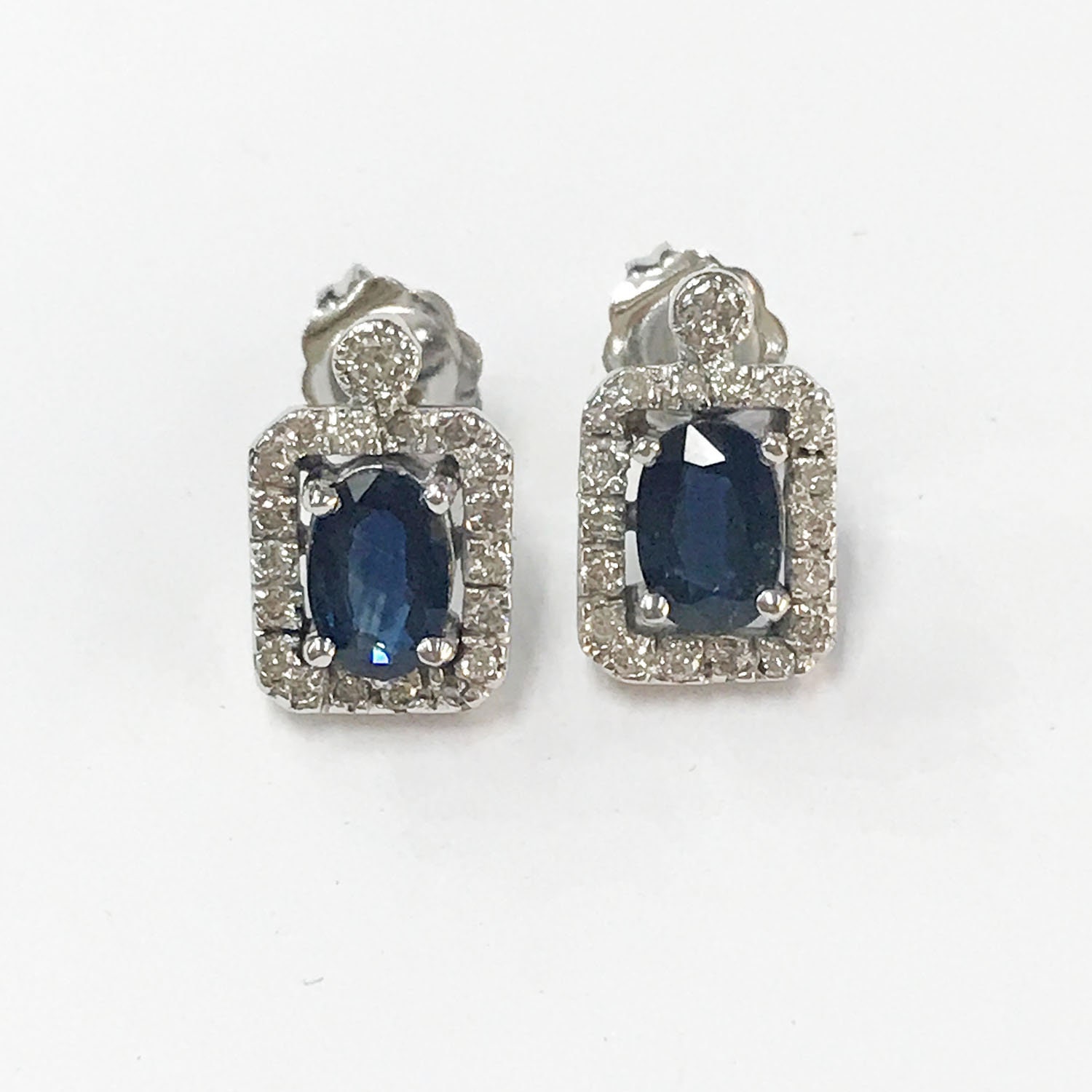 1.2 Ctw Natural Blue Sapphire & Diamond Stud Earrings / Solid 14k